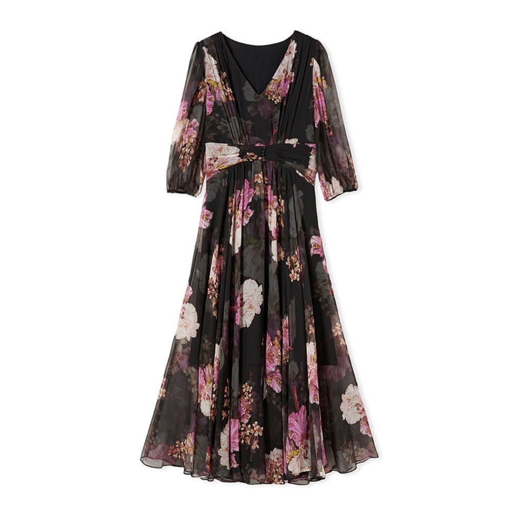 100% Silk Maxi Dress Floral Print For Beach honeymoon moon sz XL-2XL - Picture 5 of 9